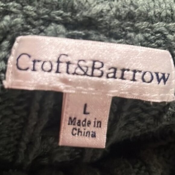 Croft & Barrow Green Chunky Cable Knit Turtleneck Cotton Pullover Sweater Large - Picture 7 of 9